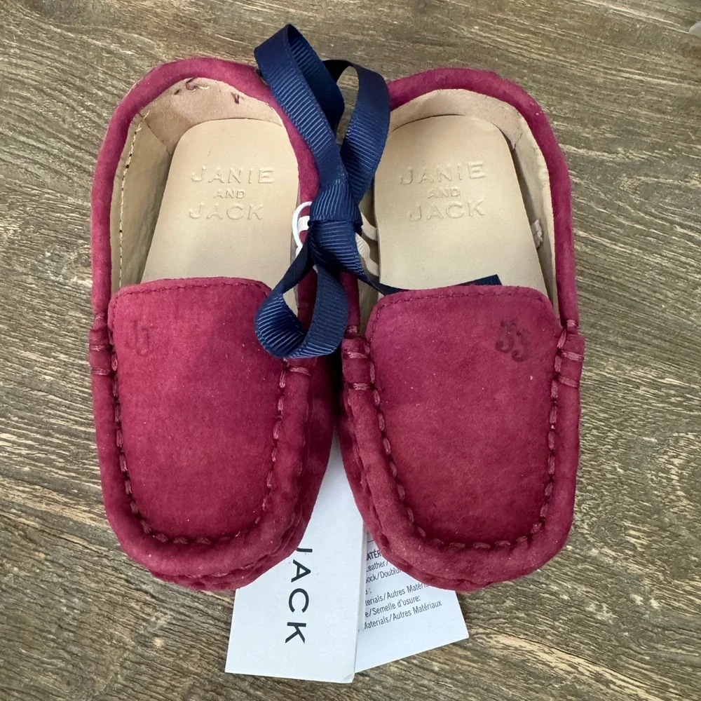 NWT Janie and Jack Baby Boy Driving Moccasins in‎ Burgundy Size 4